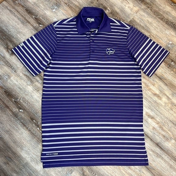 K State Ping Golf Polo Shirt Men's Size Small Purple Light Gray Stripes Wildcat - Picture 10 of 16